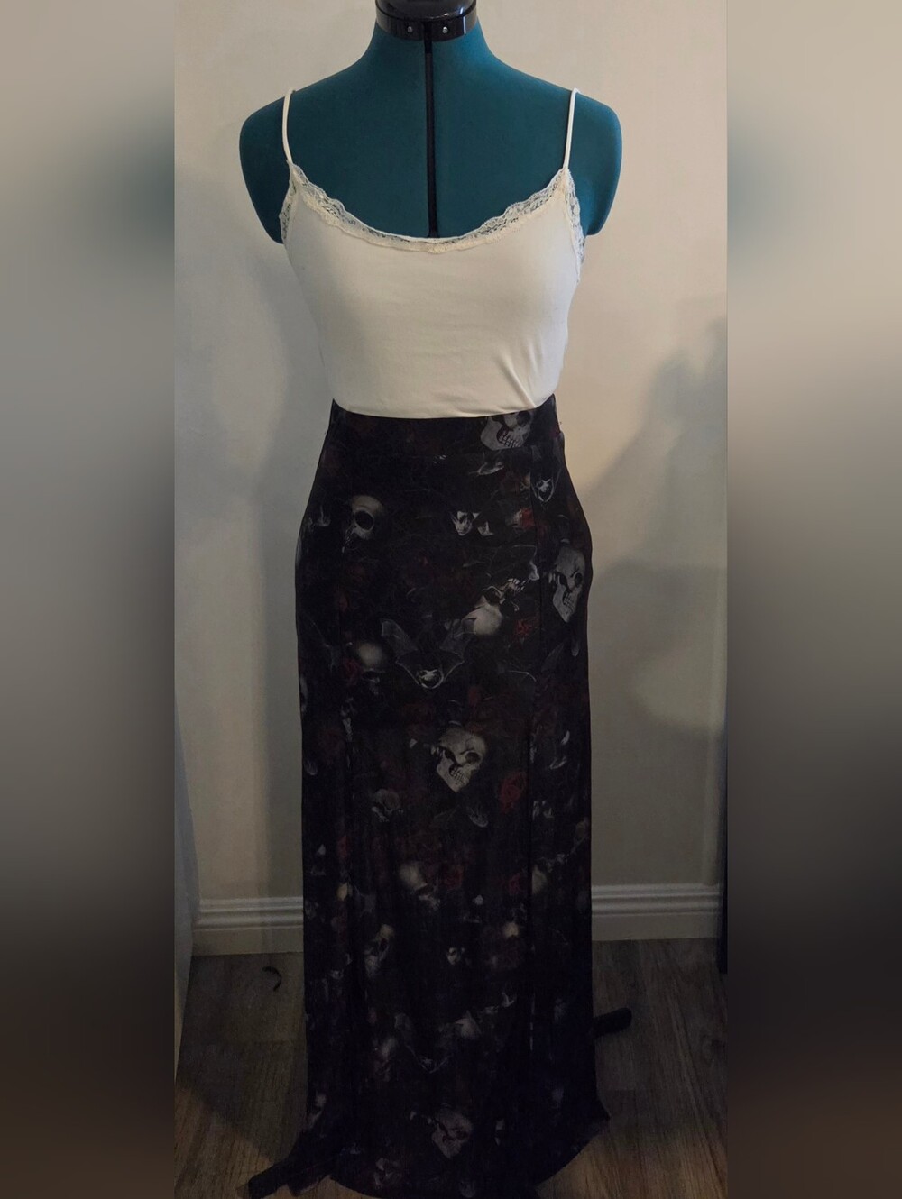 NWT Killstar Kleodora Gothic Black Sheer Skull & Rose Maxi Skirt, XS - Picture 2 of 15